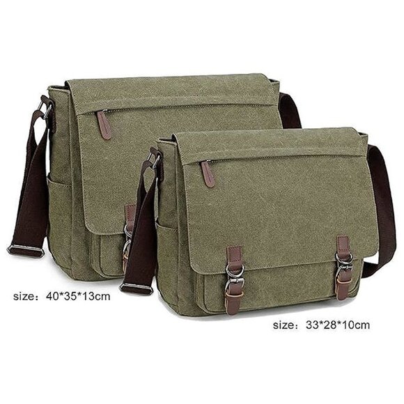 Messenger Bag for Men Retro, Canvas Satchel casual Briefcases Green15 - Picture 2 of 9